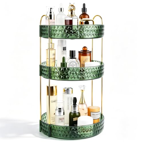 Large Capacity Rotating Makeup Organizer Perfume Stand Holder, 3 Tier Green | Skincare Storage for Dresser 360° Spinning Bathroom Counter Organizer for Vanity Lazy Susan Turntable - color: Green, size: 3 Tier (Standard)