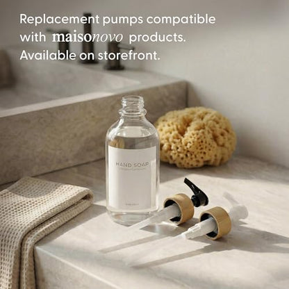 MaisoNovo Hand and Dish Soap Dispenser for Kitchen Set of 2-16.9oz Clear Dish and Hand Soap Dispenser Set for Kitchen - Clear Plastic Bottles x 2 with White Bamboo Pumps & Tray - color: Plastic Clear Bottles/White Bamboo Pumps