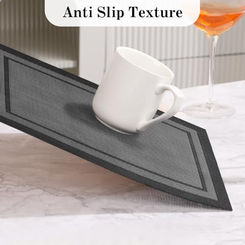 Placemats Set of 6, Heat Resistant Place Mats, Washable PVC Table Mats, Woven Vinyl Placemats, Non-Slip Stain Resistan Plastic Placemats for Table (Black White, 6) - color: Black White