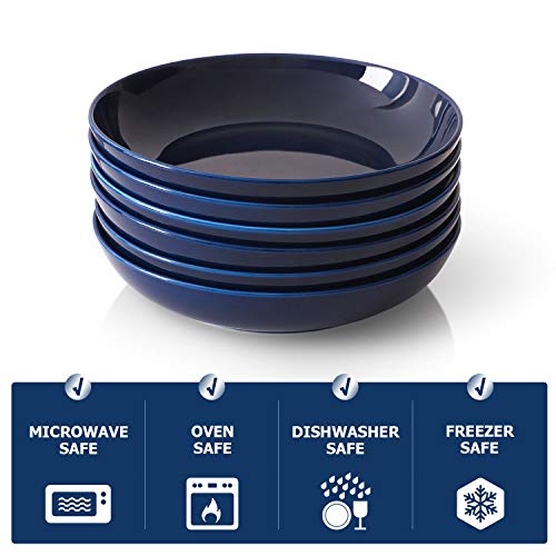 Y YHY Pasta Bowls, 30oz Soup Bowls Salad Bowls Large Serving Bowl Porcelain Pasta Plates Wide and Shallow Bowls Set of 6 Microwave Dishwasher Safe, Blue - color: Blue, size: 30 oz