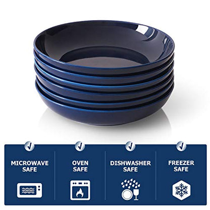 Y YHY Pasta Bowls, 30oz Soup Bowls Salad Bowls Large Serving Bowl Porcelain Pasta Plates Wide and Shallow Bowls Set of 6 Microwave Dishwasher Safe, Blue - color: Blue, size: 30 oz