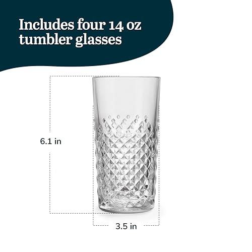 Libbey Carat Tumbler Glasses Set of 4, Faceted 14 oz Drinkware Glasses Set, Dishwasher Safe Tall Drinking Glasses for Cocktails, Soda, and More - color: Carats Tumbler
