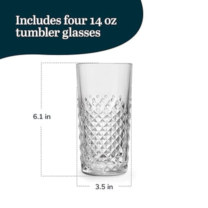Libbey Carat Tumbler Glasses Set of 4, Faceted 14 oz Drinkware Glasses Set, Dishwasher Safe Tall Drinking Glasses for Cocktails, Soda, and More - color: Carats Tumbler
