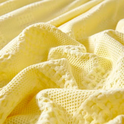 LGYKUMEG Cotton Throw Blanket,100% Cotton Waffle Knit Blanket,Lightweight,Breathable and Soft for Summer and Spring,Yellow,100 x 150 cm / 39 x 59 inch - color: Yellow, size: Throw 39x59 inch