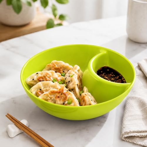 6 Colors Divided Snack Bowls, Anti Soggy Chip Dip Serving Dishes, Stackable Plastic Bowls, Microwave & Dishwasher Safe, Ideal for Home Party, Salad, Nuts, Salsa - color: Green
