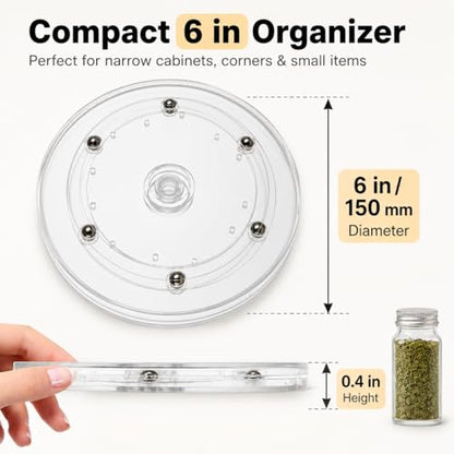 6 Pack 6 inch Small Lazy Susan, Lazy Susan Turntable Organizer, 360 Degree Round Rotating Tray for Spice Rack, Bathroom Vanity, Kitchen Cabinet and Countertop Storage - size: 6 Inch