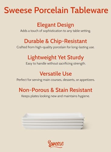 Sweese Rectangular Porcelain Platters, Serving Trays for Parties, 13.8 Inch Large Serving Dishes for Steak, Taco, Sushi, Appetizer, Cake - Dishwasher & Oven Safe - Set of 4, White - size: 13.8 Inch