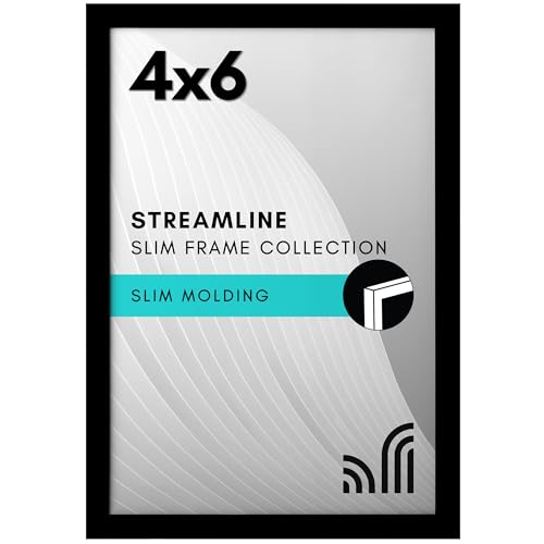 Americanflat 4x6 Picture Frame - Slim Molding - Black | Shatter-resistant glass, wall or tabletop display with included easel, triangle hangers included, secure turn-tab backing - color: Black, size: 4x6
