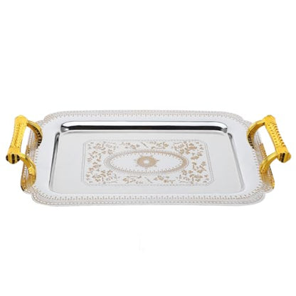 ABOOFAN European Style Tray with Double Handles Retro Fruit Tray for Serving Food 13.77 X 9.64 X 0.59 in Vintage Serving for Home Kitchen Dining Ktv