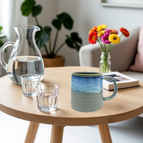 Handmade Ceramic Coffee Mug – 16oz Large Pottery Tea Cup with Wide Bottom & Transmutation Glaze, Microwave & Dishwasher Safe for Home or Office (Grey Blue) - color: Grey Blue