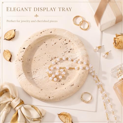 5.5 Inch Small Travertine Stone Tray Marble Jewelry Dish Trinket Tray for Women, Perfume, Coffee Table (Round) - style: Round