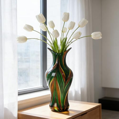 Hand Blown Glass Vase for Flowers, Murano Style Swirl Art Decorative Glass Vases for Home Decor, Wedding Table Centerpiece for Bookshelf & Dining Table