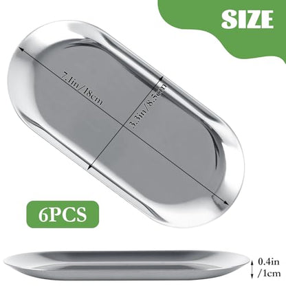 10PCS Stainless Steel Serving Tray Set Silver Platters for Serving Food Extra Small Metal Trays Decorative 7" Long Plate Oval Storage Tray Thickened Serving Dishes for Party Buffet Sushi Snack