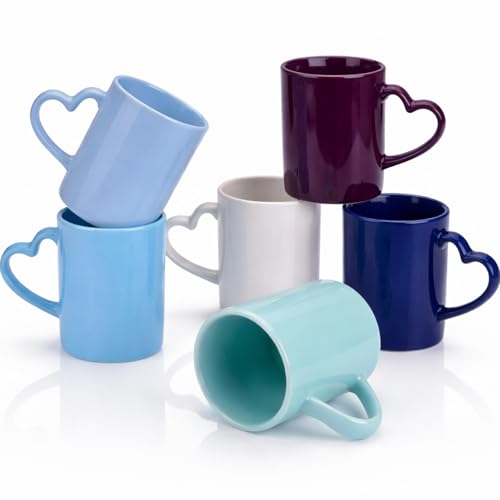 Pickmesh 10oz Coffee Mugs Set of 6, Blue Ceramic Stackable Mugs with Handle, Solid Color Stoneware Coffee & Tea Cups for Home Kitchen, Office, Latte, Cappuccino, Dishwasher Safe - color: Blue, style: Classic