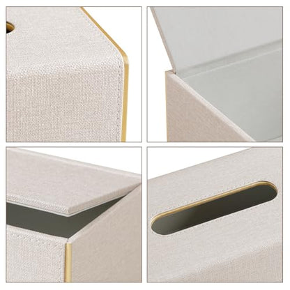 Linen Tissue Box Cover Rectangle with Magnetic Closure, Large | 4 Different Sizes, PU Leather Tissue Box Cover, Decorative Rectangular Tissue Holder for Bathroom Nightstand Car Office - size: Large – Fits Tissue Boxes Up to 3.9" Tall
