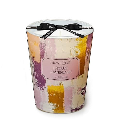 HomeLights Citrus Lavender Scented Candles | 6.7oz Soy Candles Scandinavian Minimalist Design Large Candle Jars | Ideal Candle Gifts for Events, Home Decor Stress, Relief & Relaxation - color: Citrus Lavender