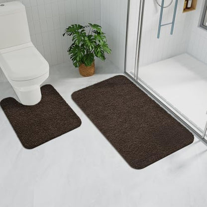 Brown Bathroom Rug Set 2 Piece Bath Mat 21x34'' &U Shape Toilet Rug 21x21'' | Absorbent,Washable,Non Slip Bathroom Rugs Sets,Contour Mat for Toilet - color: Brown