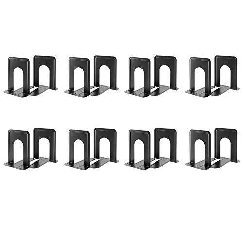 MaxGear Book Ends Universal Premium Bookends for Shelves, Non-Skid Bookend | Heavy Duty Metal Book Stopper for Books/Movies/CDs/Video Games, 6 x 4.6 x 6 in, Black,8 Pairs/16 Pieces, Large - size: Large - 8 Pairs