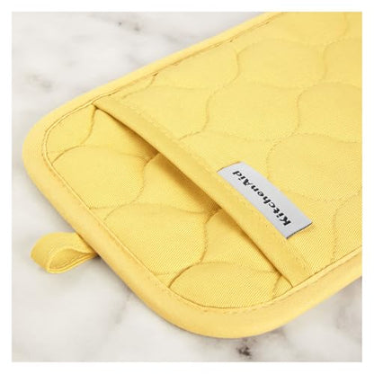 KITCHENAID Quilted Cotton Terry Cloth Oven Mitt, Pot Holder, Kitchen Towel 4-Pack Set, Heat Resistant, Silicone Grip, 16"x26", 7"x13" & 7"x10", Butter Yellow - color: Butter Yellow