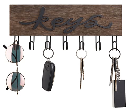 Mkono Key Holder for Wall Decorative with 7 Hooks, Wall Mounted Keys Hanger Organizer Rustic Wood Hanging Key Hooks Home Decor Farmhouse Entryway, Hallway, Office | Decorative Key Hook, Easy Install, Storage Car Key Dog Leashes Sunglasses, Easy-To-Find, E