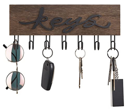 Mkono Key Holder for Wall Decorative with 7 Hooks, Wall Mounted Keys Hanger Organizer Rustic Wood Hanging Key Hooks Home Decor Farmhouse Entryway, Hallway, Office | Decorative Key Hook, Easy Install, Storage Car Key Dog Leashes Sunglasses, Easy-To-Find, E