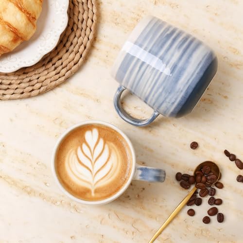 Coffee Mugs, Set of 4 Ceramic Mugs with Blue and White Gradient Stripes, 12oz Modern Cups with Comfortable Handle - Dishwasher & Microwave Safe, Design for Home, Office, Daily Use - color: Blue