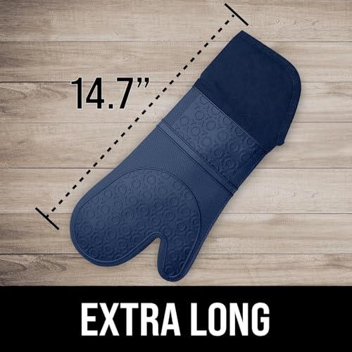 BPA-Free Soft Silicone Oven Mitts - Ultra Heat Resistant Oven Mitts with Thick Cotton Liner - Extra Long Slip Resistant Pot Holders, Flexible Oven Gloves - Navy 14.7" - color: Navy Blue, size: 2-Piece 14.7" Oven Mitts