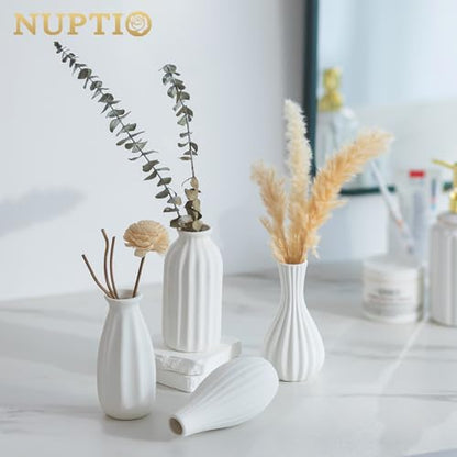 NUPTIO White Ceramic Bud Vase: Small Assorted Vases 4 Pcs, Unglazed | Table Centerpiece Decorations, for Christmas, Home, Wedding, Dining, Room