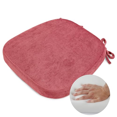 2.5" Thick Chair Cushions for Dining Chair, Corduroy High Density Foam Kitchen Chair Pads, U Shaped Indoor Seat Cushions with Ties & Non-Slip Backing, Washable Cover, 17''x16.5'', Pink - color: Pink