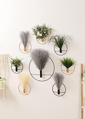 Pretty Jolly Boho Wall Decor, Wall-Mounted Metal Art, Hanging Artificial Pampas Display, Living Room, Bedroom, Bathroom, Diningroom, Fake Faux Plant 2 Pack Black Brown | Morden Artificial Greenery Display，2 Pack Coffee Hanging Planter For Living Room, Bed