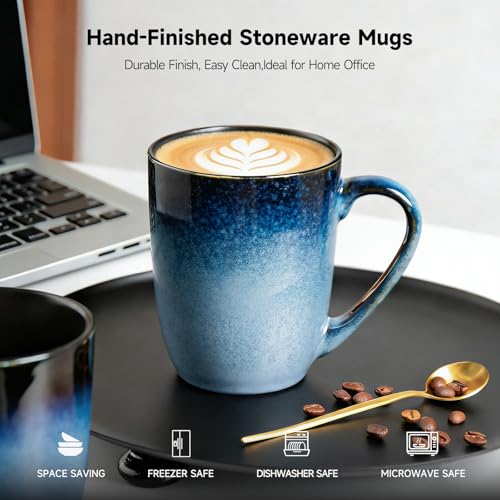 MONITO 14oz Ceramic Coffee Mugs Set of 6,Ice-Snow Blue Mugs with Handle | Perfect for Latte, Cappuccino, Tea & Cocoa, Ideal Reusable Drinking Cups for Home, Kitchen & Office Daily Use - color: Ice-snow Blue(14oz)