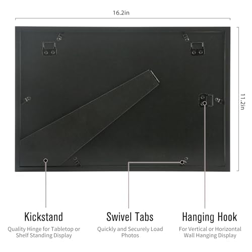 3-Opening Collage Frame 8x10 + 2(5x7) Black Wood | Holds 8x10 and two 5x7 photos, shatter-resistant glass, tabletop & wall mount - size: 8x10 & 5x7 - 3 Opening