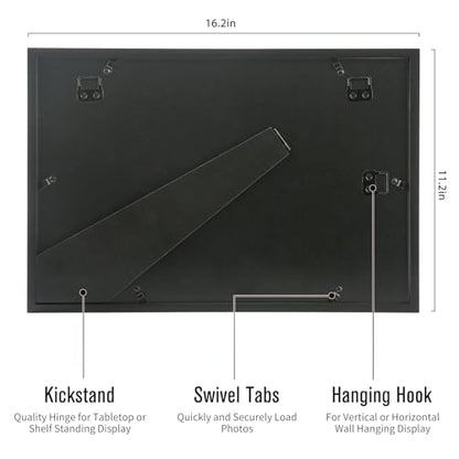 3-Opening Collage Frame 8x10 + 2(5x7) Black Wood | Holds 8x10 and two 5x7 photos, shatter-resistant glass, tabletop & wall mount - size: 8x10 & 5x7 - 3 Opening