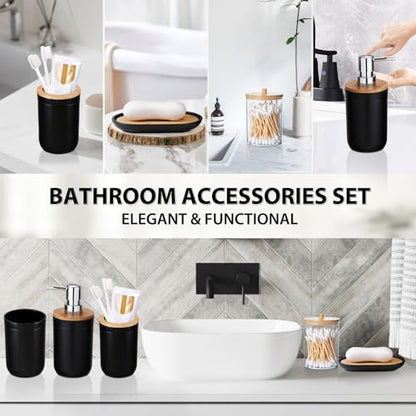 Bathroom Accessories Set 5Piece Black Bathroom Sets, Toothbrush Holder, Toothbrush Cup, Lotion Soap Dispenser, Soap Dish and Qtip Holder Bathroom Decor - style: Black