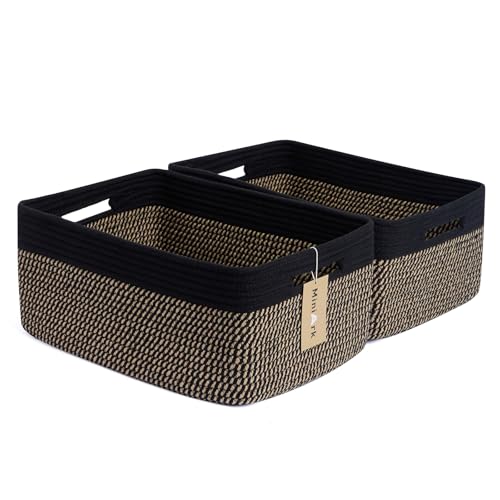 MiniArk Large Storage Baskets for Shelves, 17 x 13 x 7.5” Closet Organizers Bins for Clothes Blanket Towels, Baby Nursery, Toy Baskets Box, Woven Rope Baskets, 2 Packs Woven Brown - color: Woven Brown, size: 2pcs-L17×W13×H7.5"