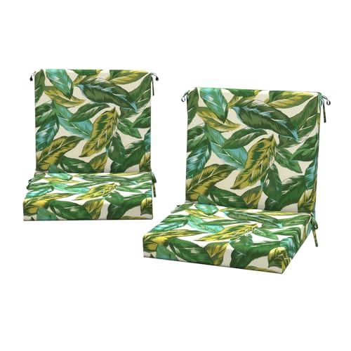 DYTXIII Outdoor Midback Chair Cushions Set of 2-20"x17" Water Repellent & Fade-Resistant Patio Seat Cushions with High-Resiliency Foam, Non-Slip Ties for Dining, Balcony Furniture-Lush Leaf Jungle - color: Lush Leaf Jungle