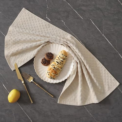 Homaxy 100% Cotton Terry Kitchen Towels(15" x 25", 4 Pack), Beige | Soft and Super Absorbent Dish Towels, 380 GSM Reusable Tea Towel with Hanging Loop, Pineapple Grid Designed - color: Beige, size: 15 x 25 - 4 Pack