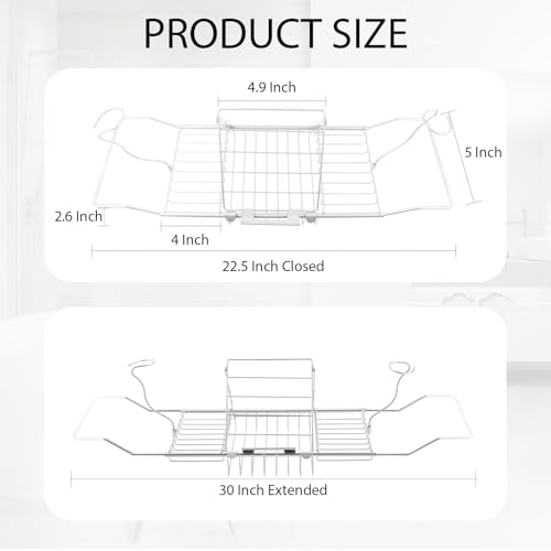 Bathtub Caddy Tray, Expandable Bath Tub Table with Removable Book Holder Red Wine Rack Holder, for Home Kitchen Bathroom, Sliver - color: Sliver