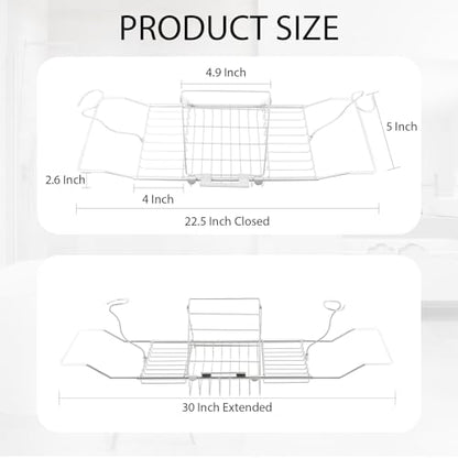 Bathtub Caddy Tray, Expandable Bath Tub Table with Removable Book Holder Red Wine Rack Holder, for Home Kitchen Bathroom, Sliver - color: Sliver