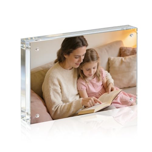 Acrylic Frame, 5x7 Picture Frame 1 Pack, 20MM Thicker Block, Double Sided Magnetic Clear Freestanding Photo Frame for Desk or Tabletop Display - size: 5x7" 1pack