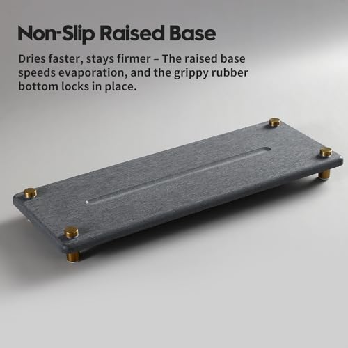 Kitchen Sink Caddy Water Absorbing Stone Drying Tray, Diatomite Bathroom Sink Organizer, Faucet Counter Mat Coaster, Soap Dish Rack Riser Dispenser Sponge Holder, Dark Gray Gold -12.5" x 4.5" - color: 12.5"x 4.5" - Dark Gray - Gold