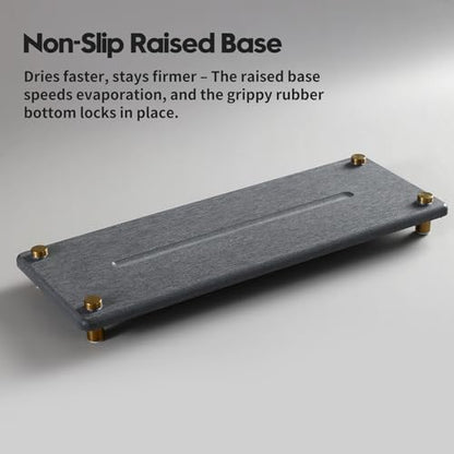 Kitchen Sink Caddy Water Absorbing Stone Drying Tray, Diatomite Bathroom Sink Organizer, Faucet Counter Mat Coaster, Soap Dish Rack Riser Dispenser Sponge Holder, Dark Gray Gold -12.5" x 4.5" - color: 12.5"x 4.5" - Dark Gray - Gold
