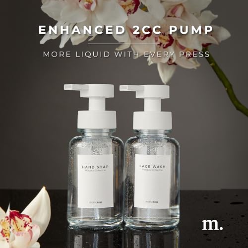 MaisoNovo Glass Foaming Soap Dispenser 14 Oz | Glass Bottles Pumps x 2 Clear - color: Clear Bottles/White Plastic Pumps/No Tray