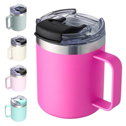 12oz Insulated Travel Coffee Mug with Handle, Raspberry Vibes | Stainless Steel Coffee Tumbler with Lid, Double Wall Vacuum Thermal Cup for Camping - color: Raspberry Vibes, size: 1 Count (Pack of 1)