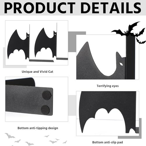 Metal Bat Bookends Set of 2 Styles Gothic Book Ends for Shelves Bookshelf Home Office Desk Bookshelf Decor Gift for Lovers and Reading Enthusiasts - style: Bat