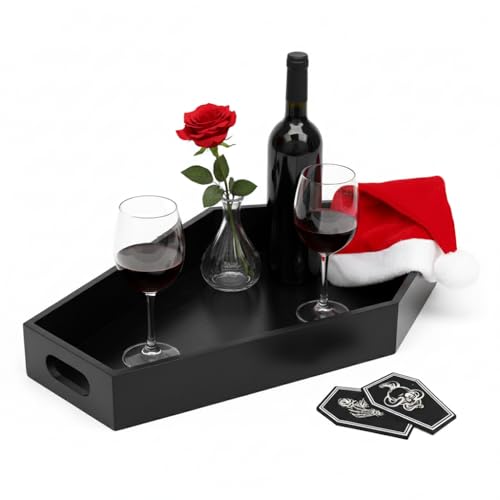 Coffin Tray – Coffin Charcuterie Board, Coffin Tray Spooky Serving Platter for Party, Haunted Table Centerpiece, Wooden Coffin Decor Gothic Haunted House Halloween Decor, Medium (13.7" L x 8.8" W)