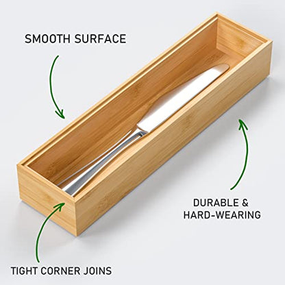 VeyFey Silverware Tray for Drawer, Stackable Kitchen Bamboo Drawer Organizer 12" x 3" x 2" Set of 2 - size: 12" x 3" x 2"