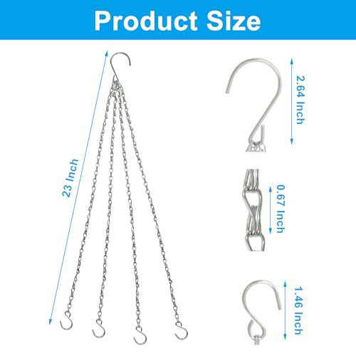 Zorfeter Hanging Chains, Plant Hangers, Silver, 3 Pack, 23 Inch | Replacement Hooks, Flower Pot Chains, For Planters/Bird Feeders and Lanterns