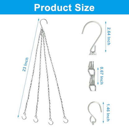 Zorfeter Hanging Chains, Plant Hangers, Silver, 3 Pack, 23 Inch | Replacement Hooks, Flower Pot Chains, For Planters/Bird Feeders and Lanterns