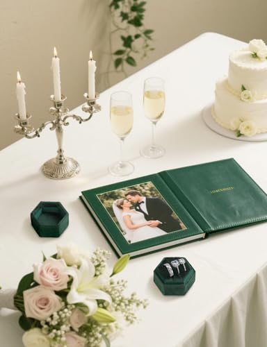 MFXIP Velvet 3 Slots Jewelry Ring Box Engagement Wedding Box Keepsake Box Bridal Photo Ring Triple Slots Hexagon - color: Dark Green